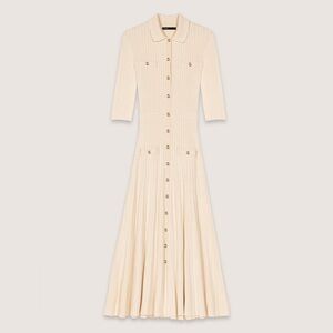 Maje Cream Long Sleeve Button-Front Dress
